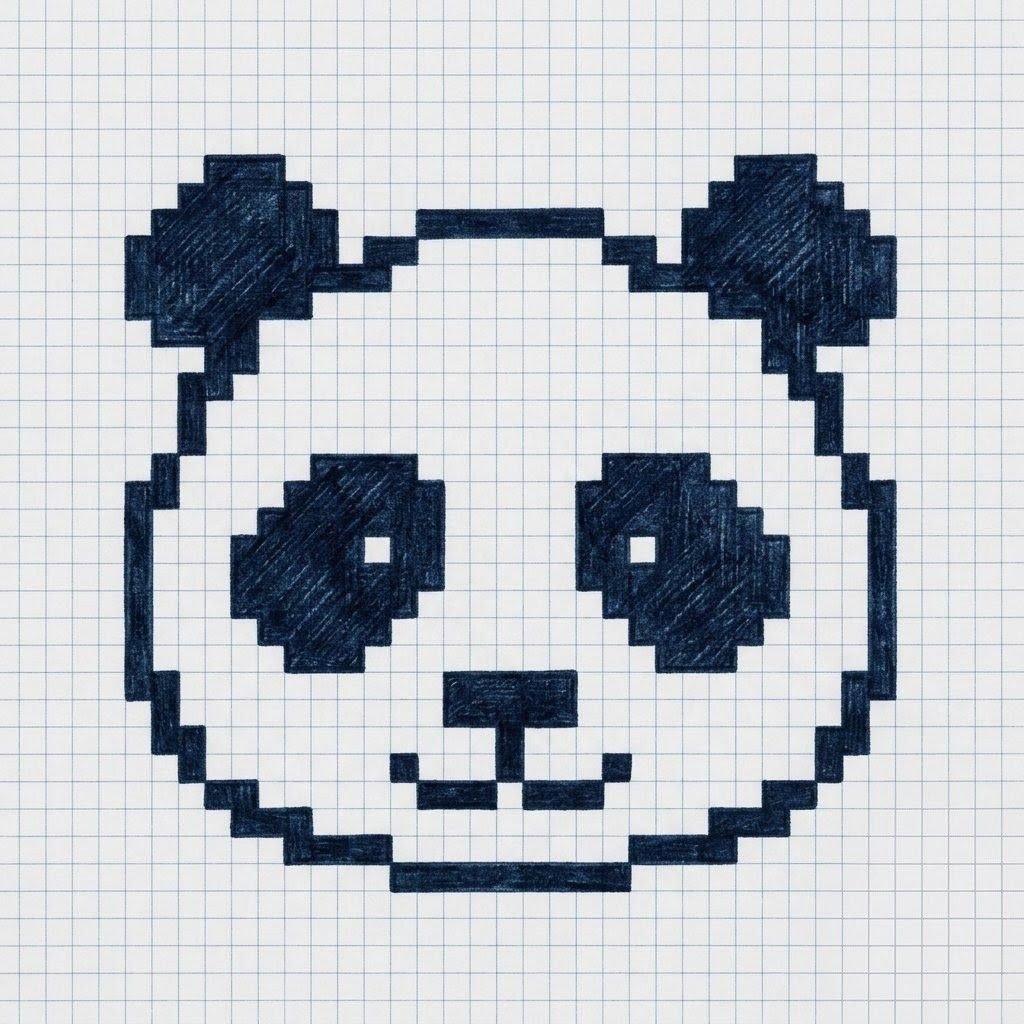 Dibujo de oso panda en cuadrícula fácil estilo pixel art